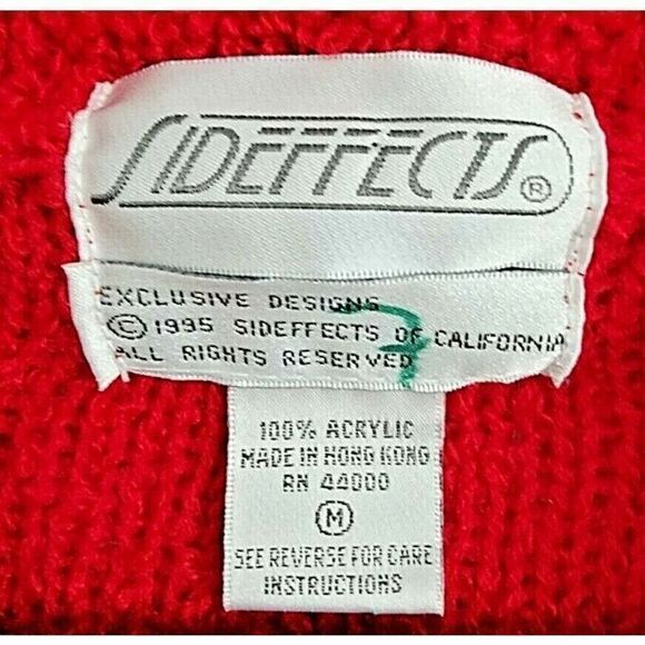 Side Effects Bright Red M Long Sleeve Vintage Acrylic Cardigan Sweater Sz Medium - Picture 4 of 7